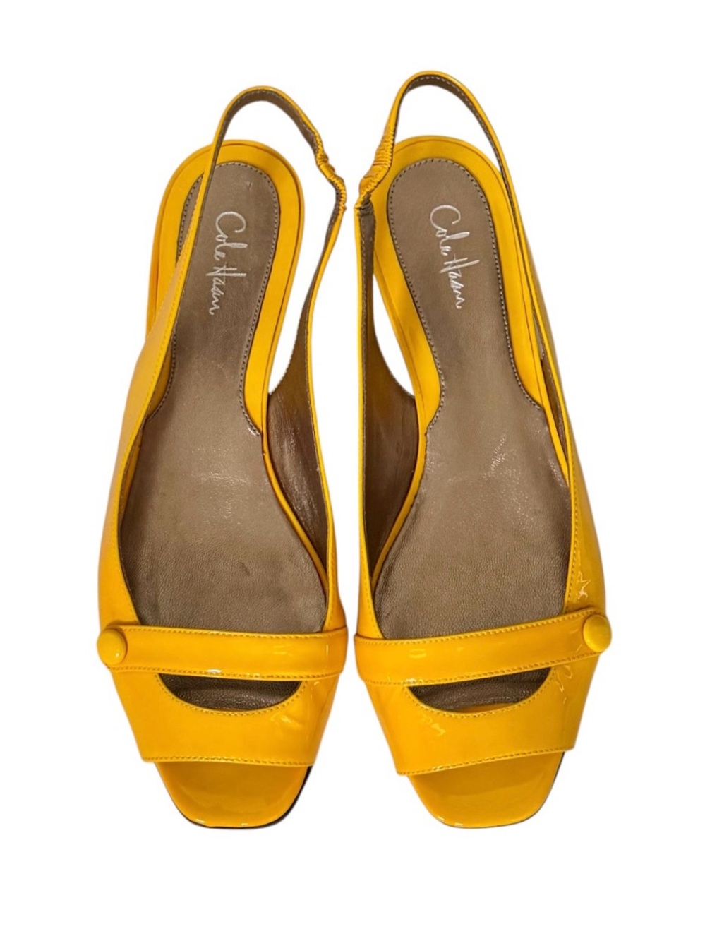 Cole Haan Yellow Patent Peep-Toe Slingback Kitten Heel Shana Sandals Size 8
